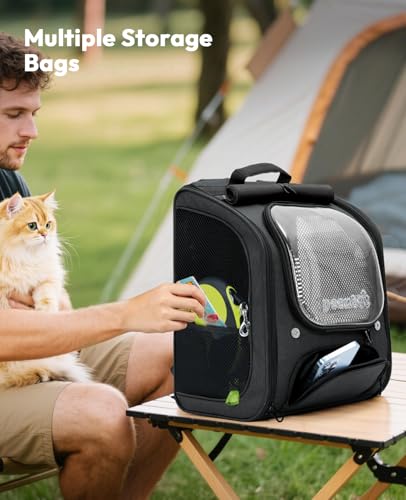 Cat Backpack Carrier (Black / 12.6"L x 10.2"W x 16.5"H)