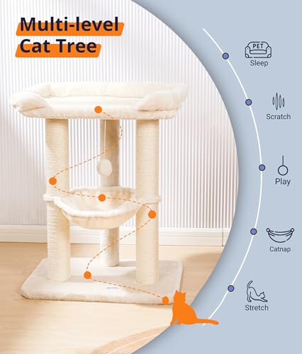 Cat Tree Cat Scratching Posts with Large Bed for Big Cats (Beige)