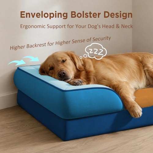 Orthopedic Dog Bed for Extra Large Dogs with Bolster (42.0"L x 30.0"W x 8.5"Th / Golden Harbor)