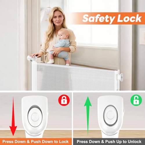 70 Inch Wide Retractable Baby Gate for Doorways (White / 33'' Tall X 70'' Wide)