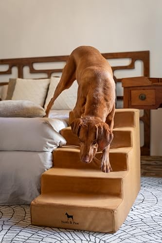 Dog Stairs Dog Ramp for Bed ((5 Step) Camel)