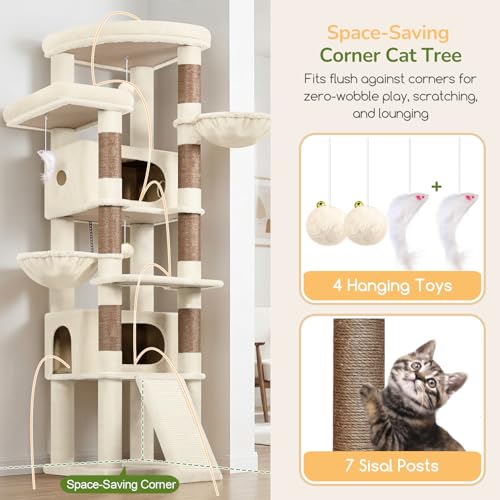 80in Tall Extra Large Heavy Duty Corner Cat Tree Tower (Beige)