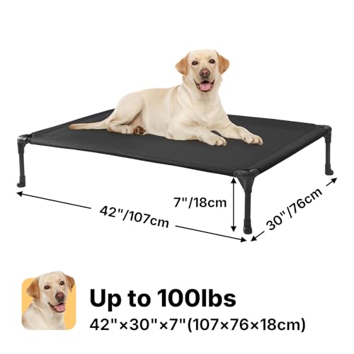 Outdoor Elevated Dog Bed Large Sized Dogs (42.0"L x 30.0"W x 7.0"Th / Black)