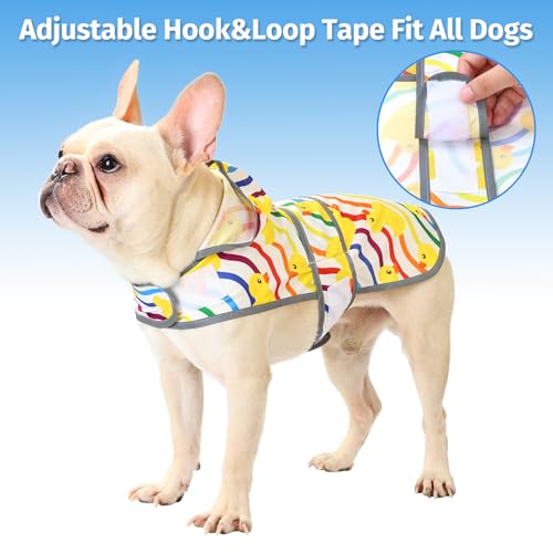 Dog Raincoat Waterproof Dog Rain Jacket with Hood (Rainbow Ducks / Medium)