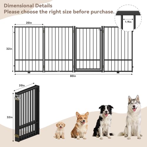Full Metal Freestanding Dog Gate with Door (【4 Panels】80"W*32H" / Black)