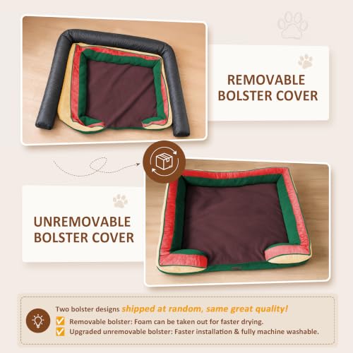Orthopedic Dog Bed for Extra Large Dogs with Bolster (45.0"L x 35.0"W x 8.5"Th / Watermelon Meadow)