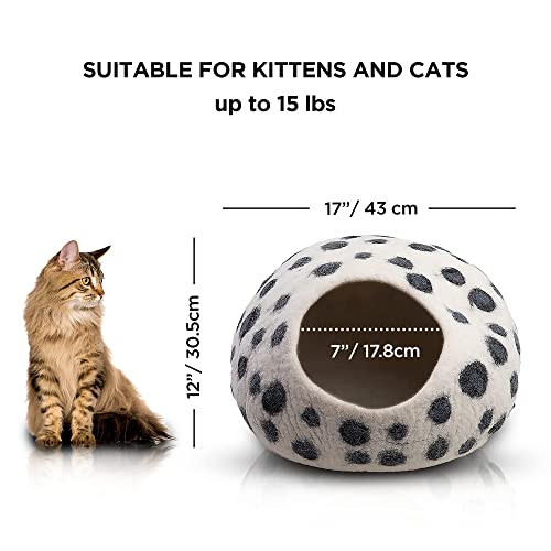 Luxurious Merino Wool Cat Cave (White Polka)