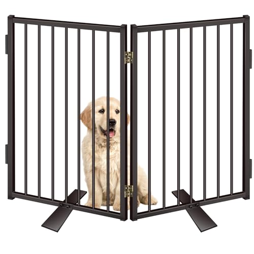 Metal Freestanding Dog Gates with Door for Outdoor Indoor (Black / 【2 Panels】 32''H*40''W)