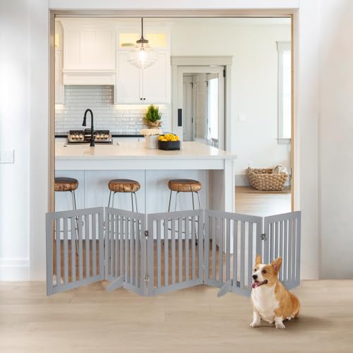 24”H Free Standing Pet Gate for Dog Cat (Gray / 100"W×24"H)