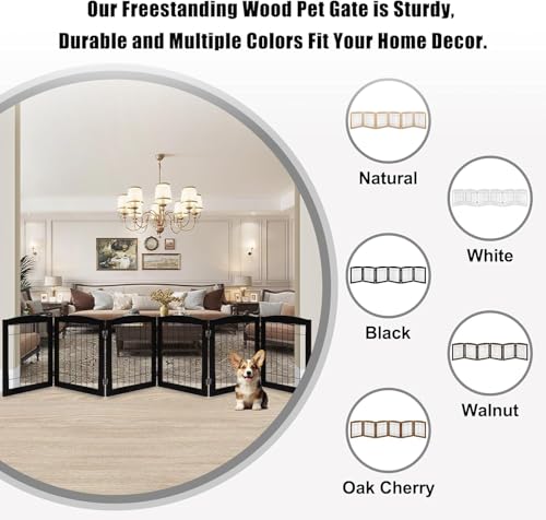 6 Panel Extra Wide Wooden Freestanding Dog Gate (24"Height-6 Panel / Black)