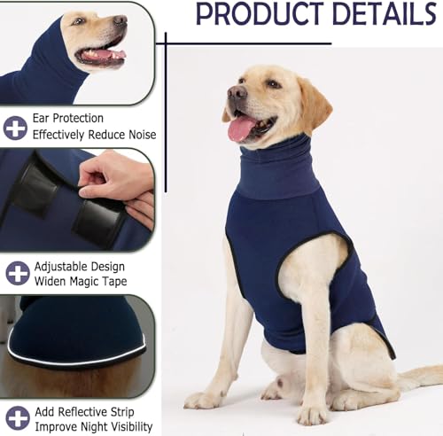 Reflective & Soft Dog Anxiety Vest with Ear Wraps for Thunderstorm (Nave Blue / Medium)