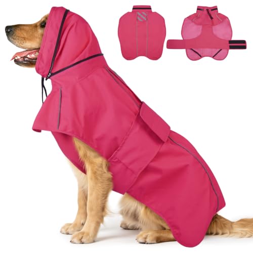 Reflective Waterproof Dogs Rain Coats with Hood (NeonPink / M)
