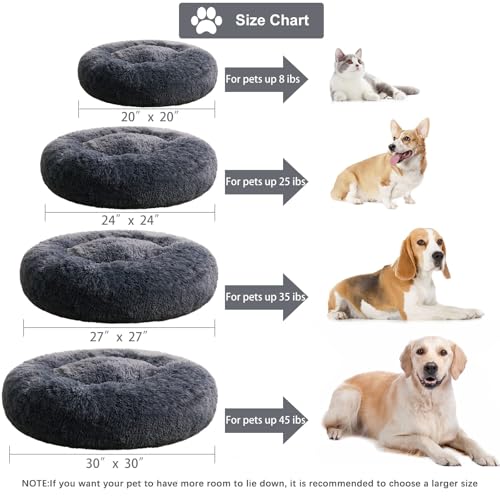 Medium Round Calming Dog Bed Cat Bed for Comfy Sleep (30"L x 30"W x 10"Th / Navy Grey)