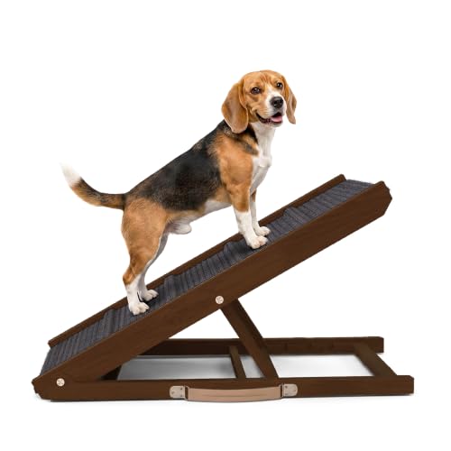 Adjustable Dog Ramp for Bed (Brown / 34" Long x 12.6" Walking Space)