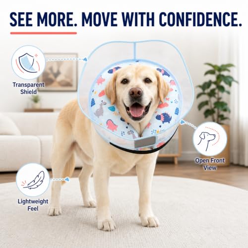 Inflatable Dog Cone Collar for Large Medium Small Dogs (Dinosaur / Medium Plus)