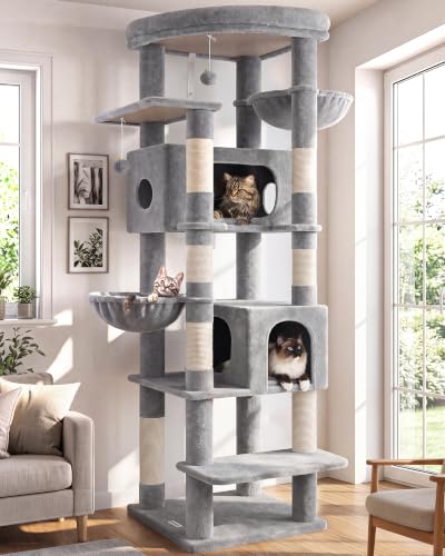 74in Heavy Duty Cat Tree Tower for Indoor Cats Large Adult (Light Gray / 74inch)
