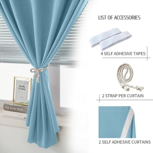 Self Adhesive Curtains (59"W x 84"L (Pack of 2) / Lake Blue)