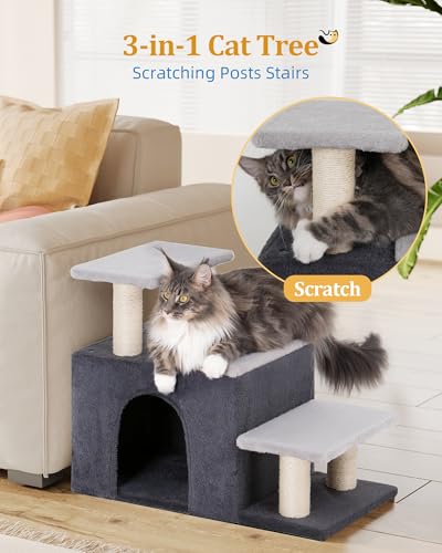 3-in-1 Pet Stairs for Cats, Dog Steps for Doggie Rabbits, Large (Large-Gray)