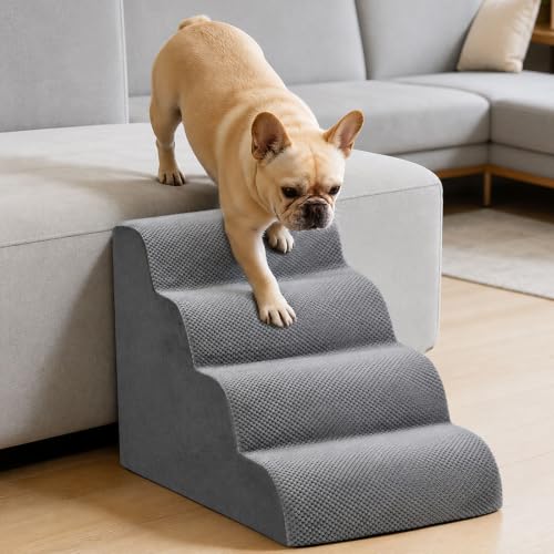 Dog Stairs for Small Dogs and Cats (Grey / Curved-19.69"H)