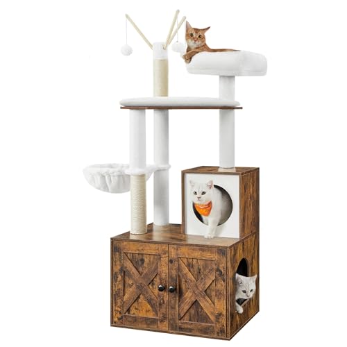 Cat Tree with Litter Box Enclosure (Rustic Brown)