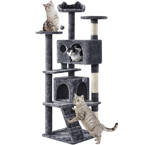 62in Cat Tree with 2 Condos Sisal Scratching Post Sturdy Tower (Dark Gray / 62in)
