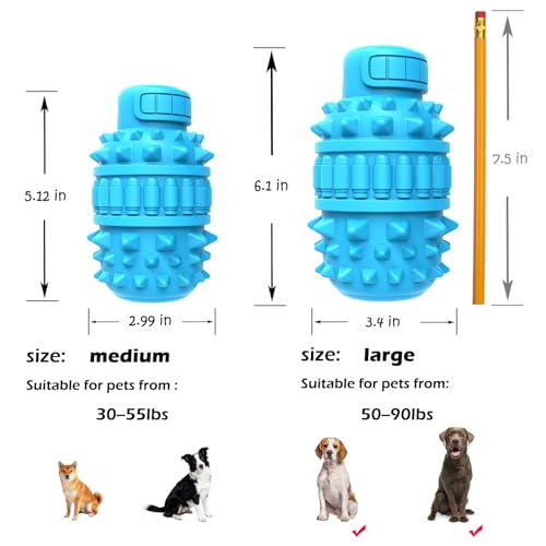 Natural Rubber Squeaky Dog Chew Toy for Large Aggressive Chewers (Azure / Large（For 55–90lb dogs）)