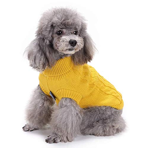 Dog Sweater Soft Warm Turtleneck Knitted Clothes for Small Medium Large Pet (Yellow / XX-Small)