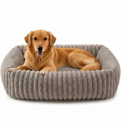 Medium Dog Beds for Medium Dogs Washable (Khaki / M Plus (30"x24"x8"))