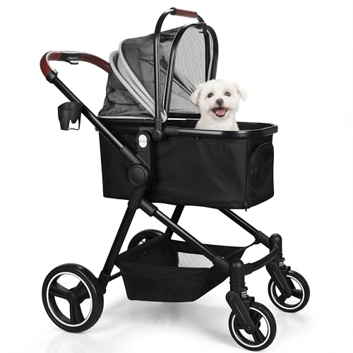 3-in-1 Foldable Pet Stroller for Dogs/Cats (Gray / Single)