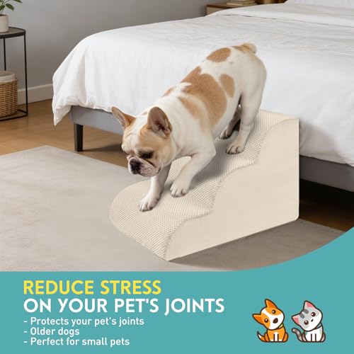 Dog Stairs for Small Dogs (Beige / 3-Step (H: 15.7IN))