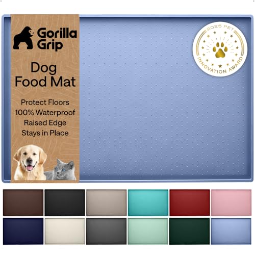 Dog Food Mat 100% Waterproof Silicone (Light Blue / 18.5"l X 11.5"w)
