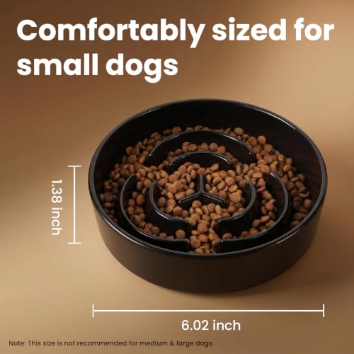 Ceramic Slow Feeder Dog Bowls 0.6 Cups for Small Fast Eaters (Black / S - 0.6 Cups)
