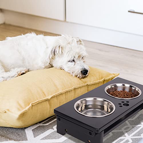 Elevated Dog Bowl Stand with 2 Stainless Steel Bowls (small-4“tall,21 Oz bowl / Black)