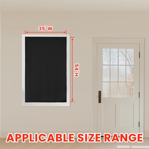 100% Blackout Self Adhesive Curtains Small Window Short Temporary Black Out Curtains Easy to Install Used for Bedroom Kitchen Window Cover (Black/ Thickened / 35"W x 54"L (Pack of 1))