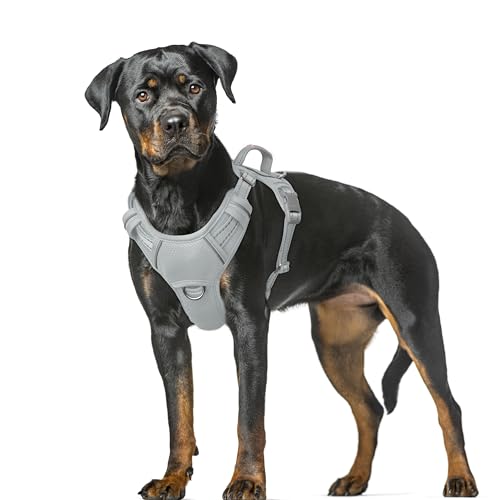 No Pull Dog Harness Large Reflective Dog Harness with Front Clip and Easy Control Handle for Walking Training Running with ID tag Pocket (Grey / X-Large)