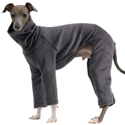D Doggy Star Italian Greyhound Clothes Sweater Fleece Basic Onesie Whippet for Dog Turtleneck Outfits Coat (XL / Flc Charcoal)