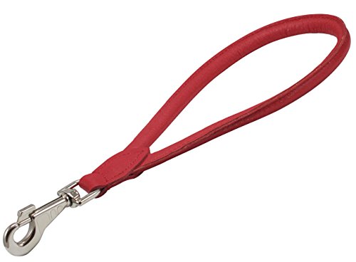 Round Genuine Rolled Leather Dog Short Traffic Leash 13" Long 1 (Red)