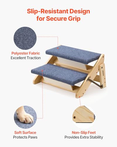 Wood Pet Stairs (Wood Color+Blue / 2-Step Foldable)