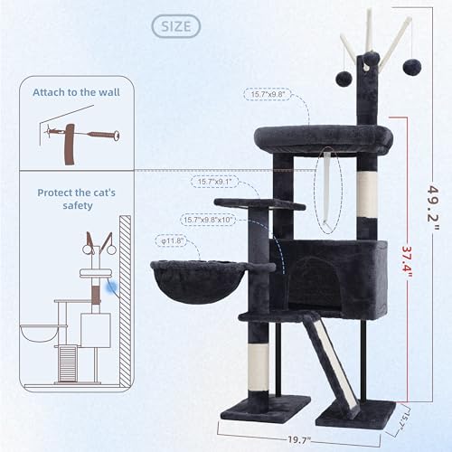 Cat Tree Tower for Indoor Cats (47.24 inches / Smoky gray)