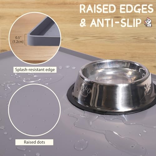 Silicone Cat & Dog Food Mat for Floors Waterproof (Gray / 18''×12'')