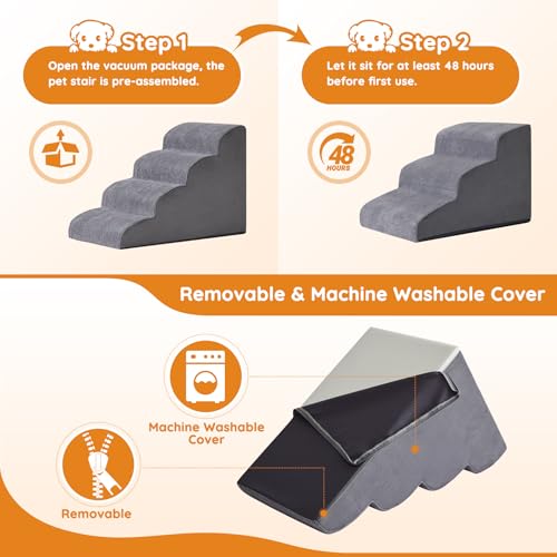 Dog Stairs for Small Dogs 11.8" H (Grey / 2-Step 11.8"H)