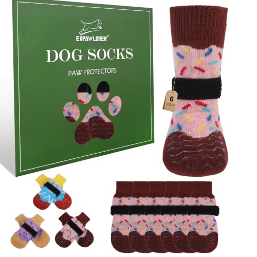 Anti Slip Dog Socks for Prevent Licking Paws & Hardwood Floor (Pink / Medium(6 Pack))