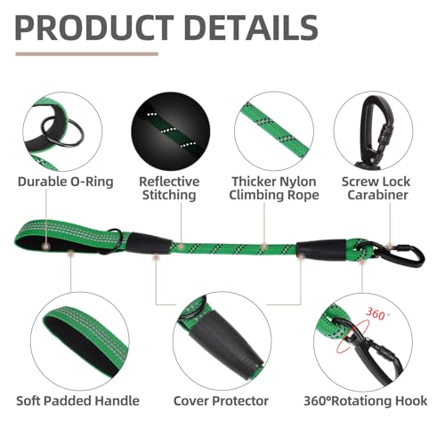 Reflective Short Dog Leashes 3 Pack for Walking and Training (Green / 1FT+1.5FT+2.5FT)