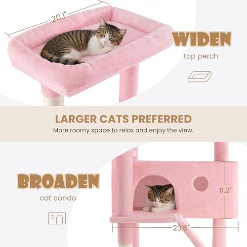 81in Multi Level Tall Cat Tree Tower for Indoor Kitties (Pink)