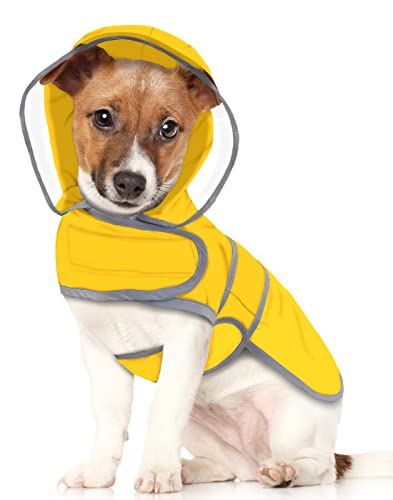 Clear Hooded Dog Raincoat Jacket Poncho with Dog Leash Hole Yellow S (Small / Yellow)