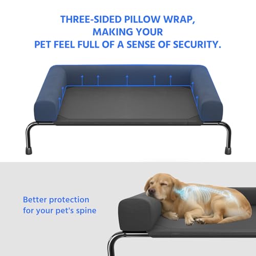 Elevated Dog Bed for Large Dogs with Bolsters (Black / 47.75"L x 31"W x 8"H)