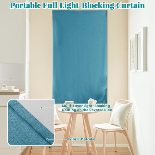 100% Blackout Magic Tape Stick On Curtains Window Shades Pull Down Blackout Window Cover No Drillng Self Adhesive Curtains No Rod Small Windows (35"W x 60"L (Pack of 1) / Stone Blue)