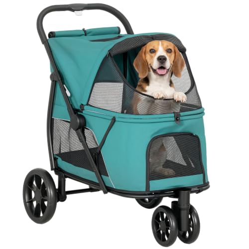 3 Wheel Pet Stroller for Medium Dogs Cats up to 44 lbs Dark Green (Dark Green)
