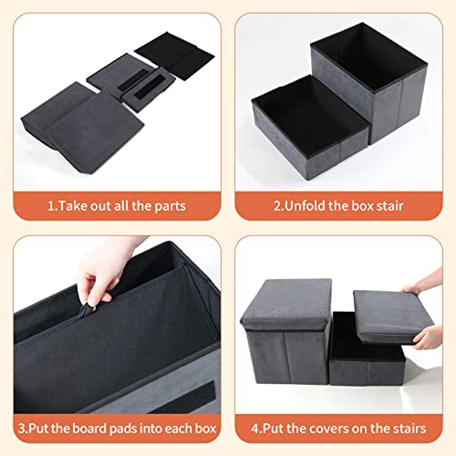 Foldable Dog Stairs with Storage (Dark Gray Suede)