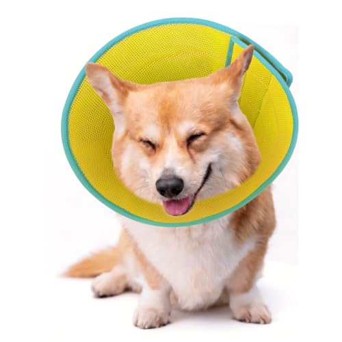 Soft Dog Cone Collar to Stop Licking After Surgery (Yellow Blue / M)